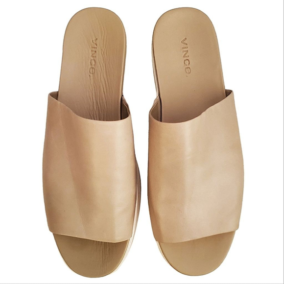 Vince Sandals (Size 8) Walford Tan Leather Flatform Platform Slide Rubber Sole - Picture 5 of 14